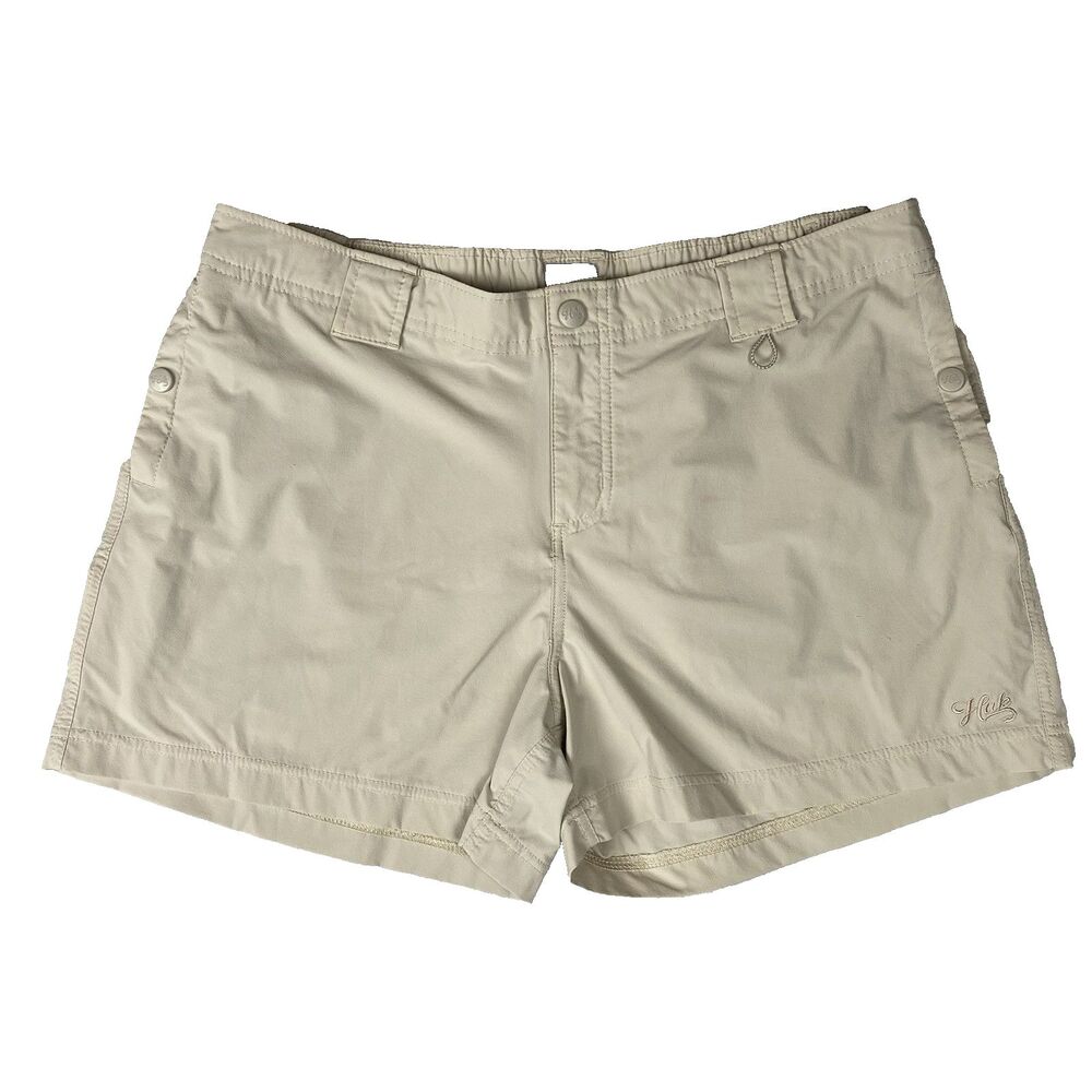 Huk Let’s Go Fish Shorts Women's XL Beige Stretch Pockets Quick Dry Outdoor